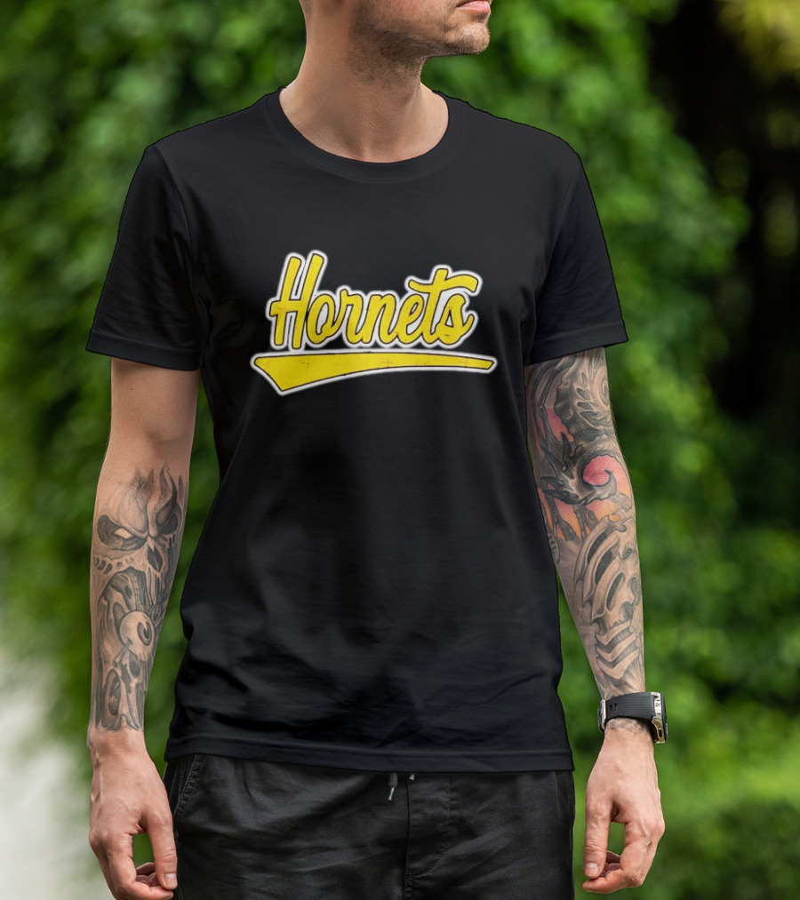 Hornets Team Yellow Text Stylized Font T-Shirt