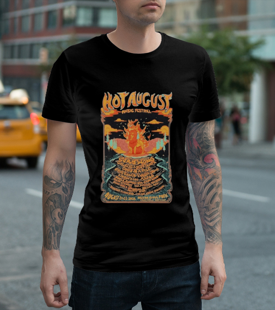 Hot August Music Festival 2026 Oregon Ridge Park Featuring Grace Stone Galactic Hartska Dogs Brass Playground Elise Testone DJ Williams T-Shirt