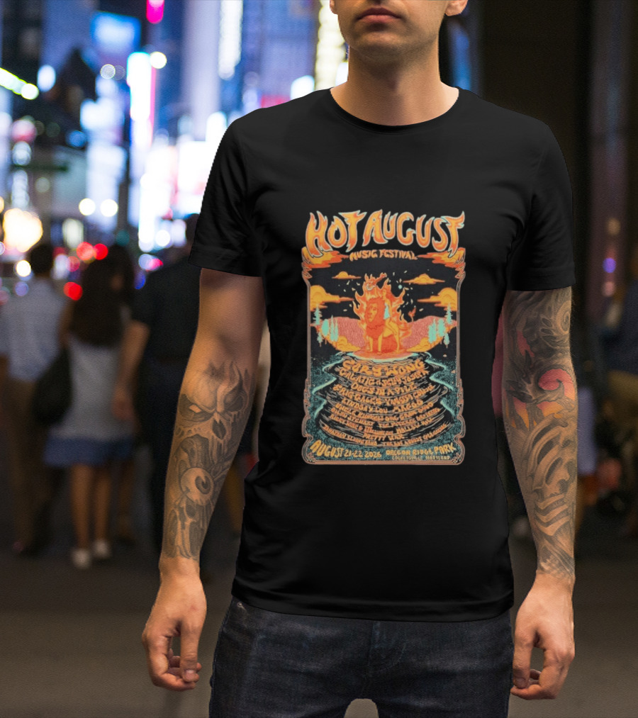 Hot August Music Festival 2026 Oregon Ridge Park Featuring Grace Stone Galactic Hartska Dogs Brass Playground Elise Testone DJ Williams T-Shirt