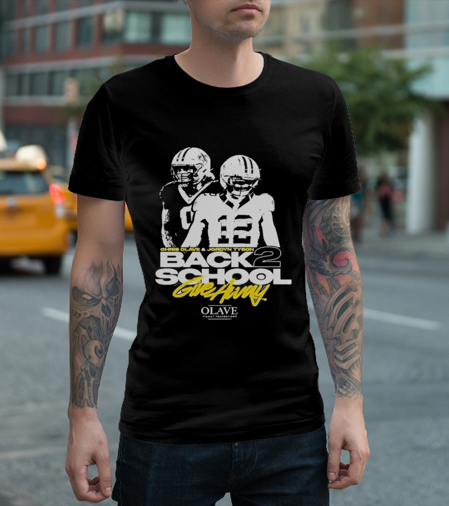 Chris Olave Jordyn Tyson Back 2 School Give Away Olave Connections T-Shirt