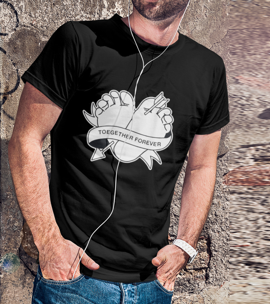 Cupid's Piercing Toegther Forever Two Feet Arrow Heart Ribbon T-Shirt