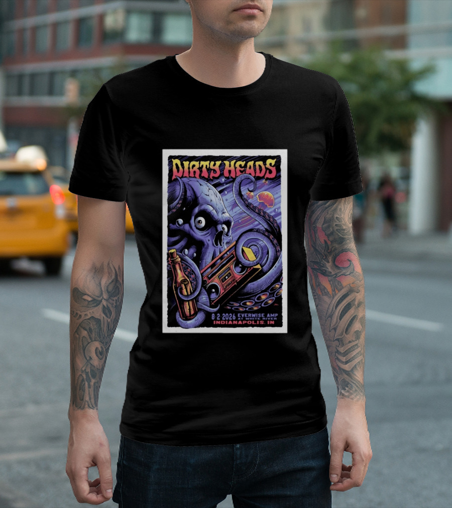 Dirty Heads Everwise Amp At White River 8.2.2026 Indianapolis IN Octopus Skull Alien Boombox T-Shirt