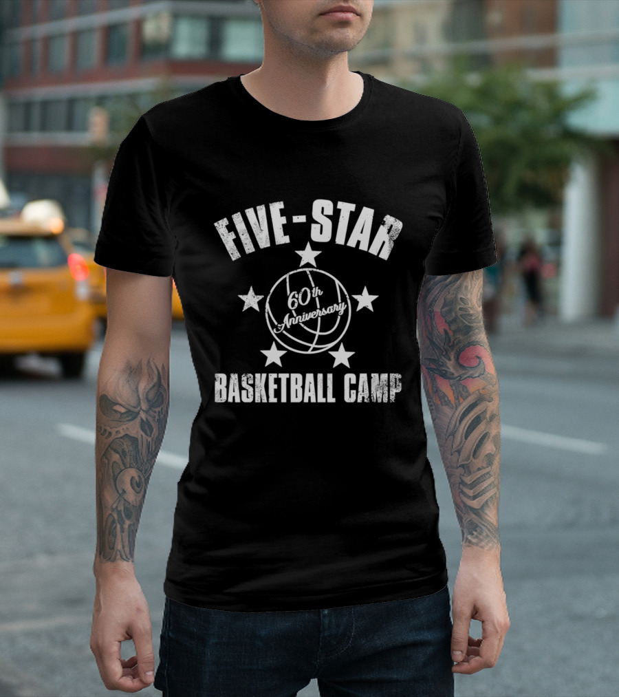 FIVE STAR 60th Anniversary Basketball Camp Ball And Stars T-Shirt
