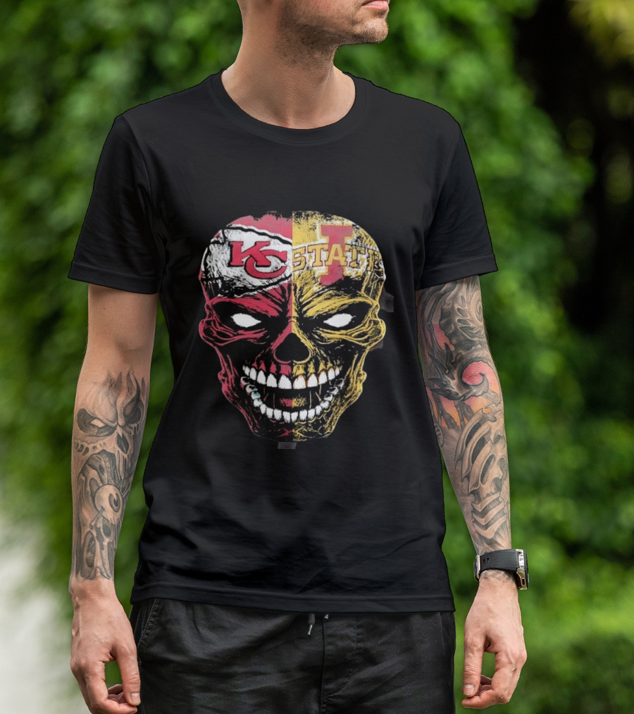 Kansas City Chiefs Iowa State Cyclones Skull Split Face T-Shirt