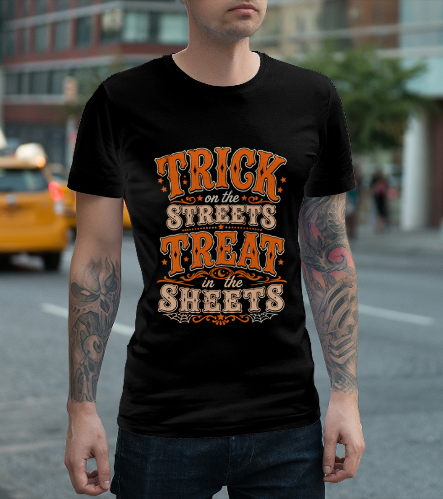 Halloween Trick On The Streets Treat In The Sheets Vintage Orange T-Shirt