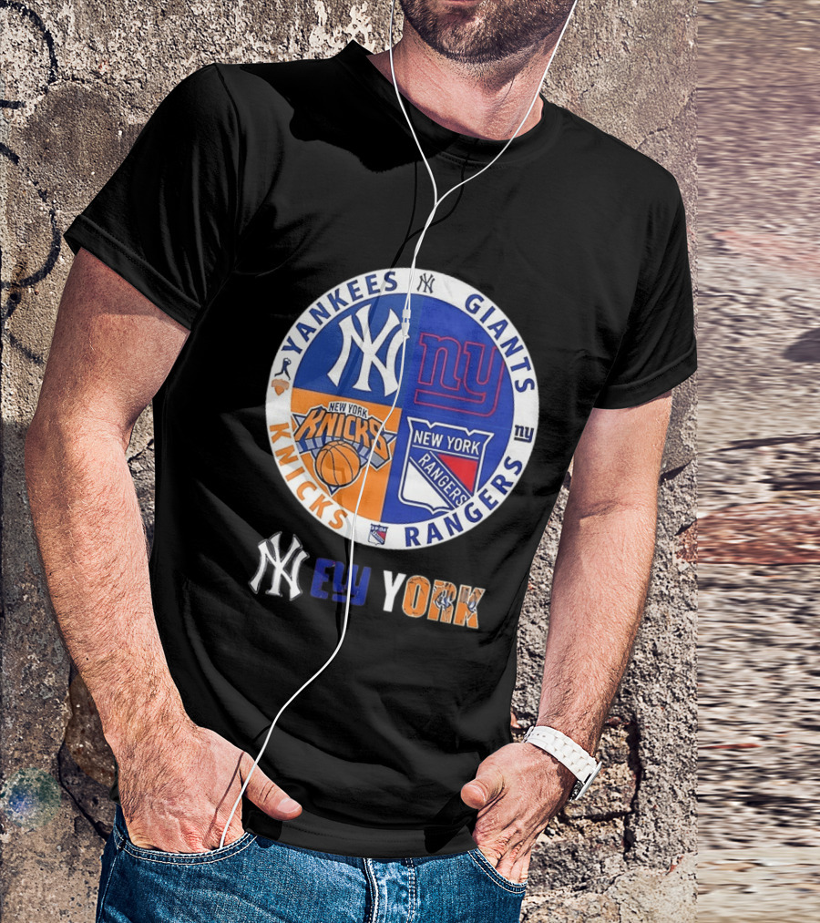 Yankees Giants Knicks Rangers New York Sports Teams Logos T-Shirt