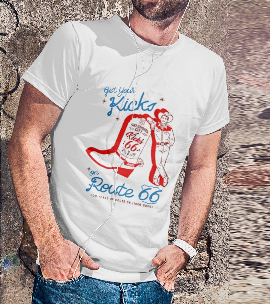 Get Your Kicks On Route 66 100 Years 1926 2026 Oklahoma City Cowboy T-Shirt