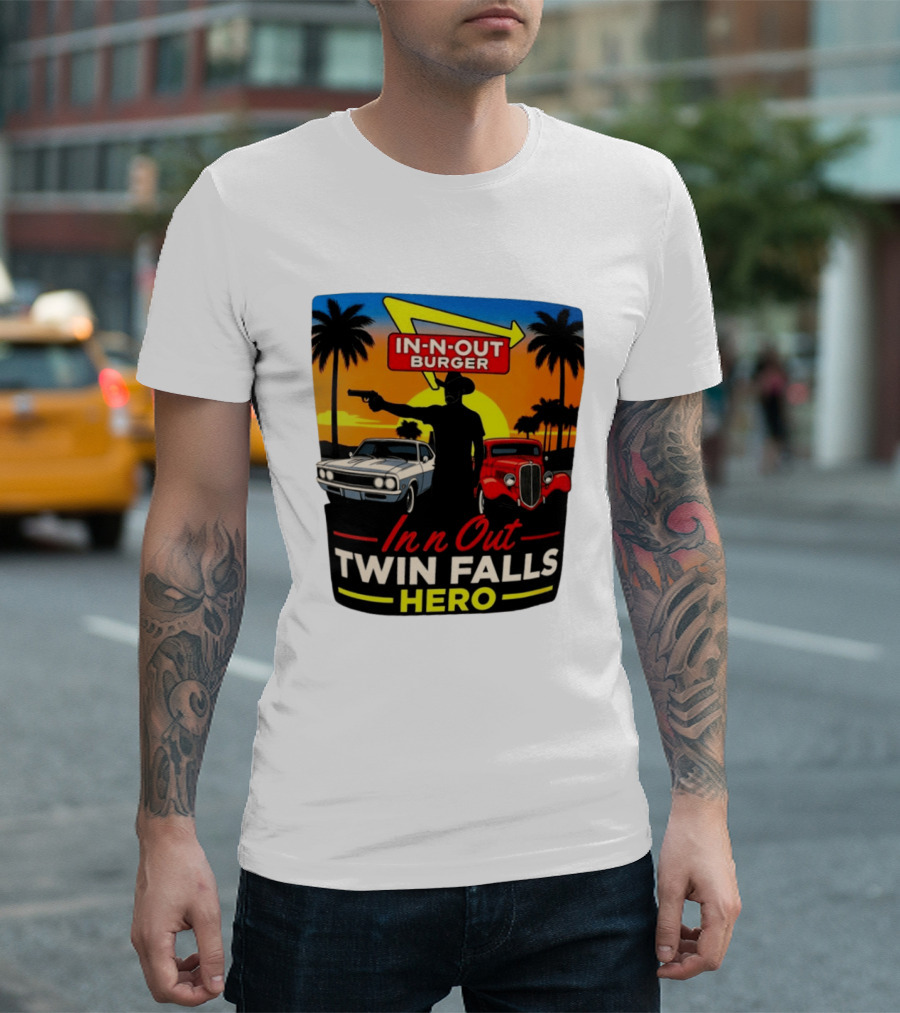 In N Out Burger Twin Falls Hero Sunset Cars Palms 2026 T-Shirt
