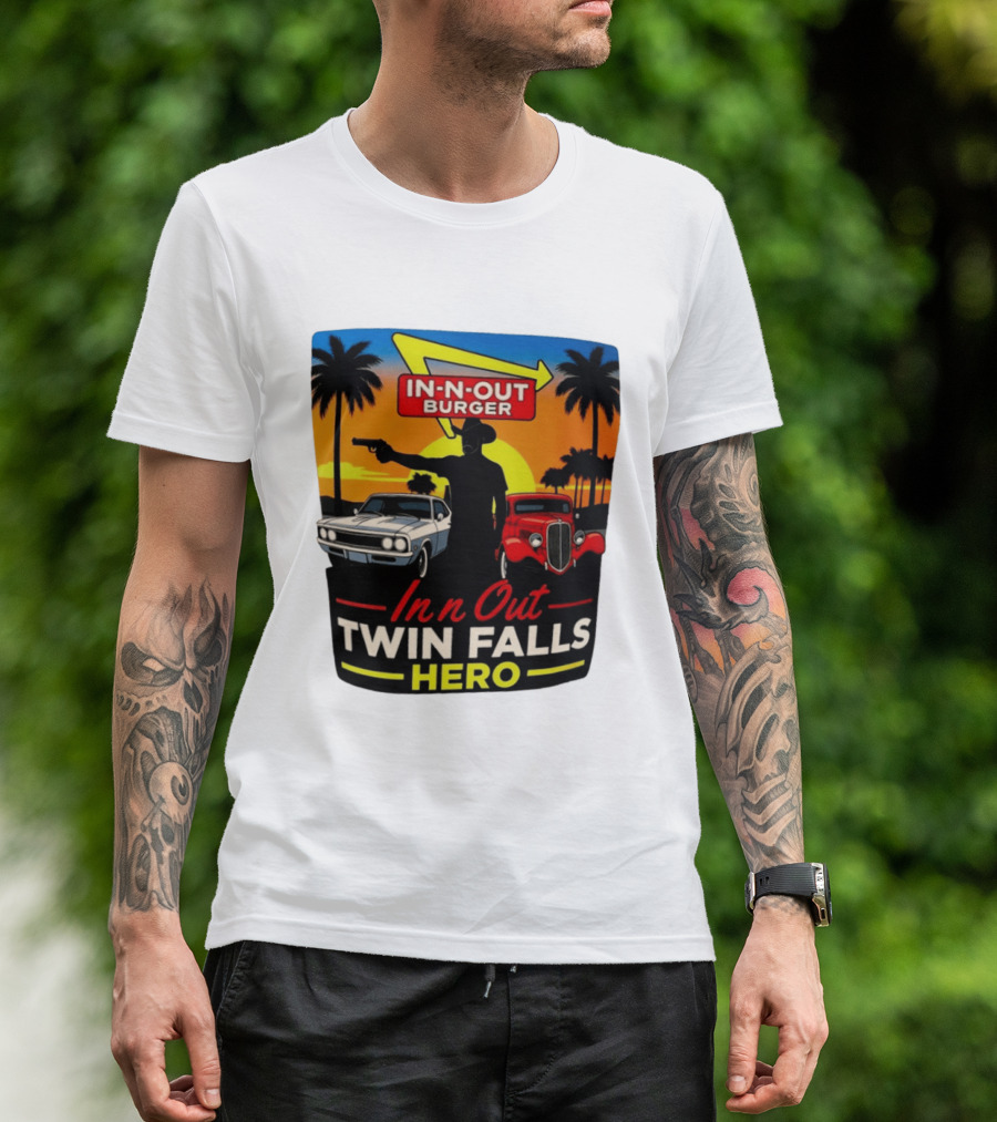 In N Out Burger Twin Falls Hero Sunset Cars Palms 2026 T-Shirt
