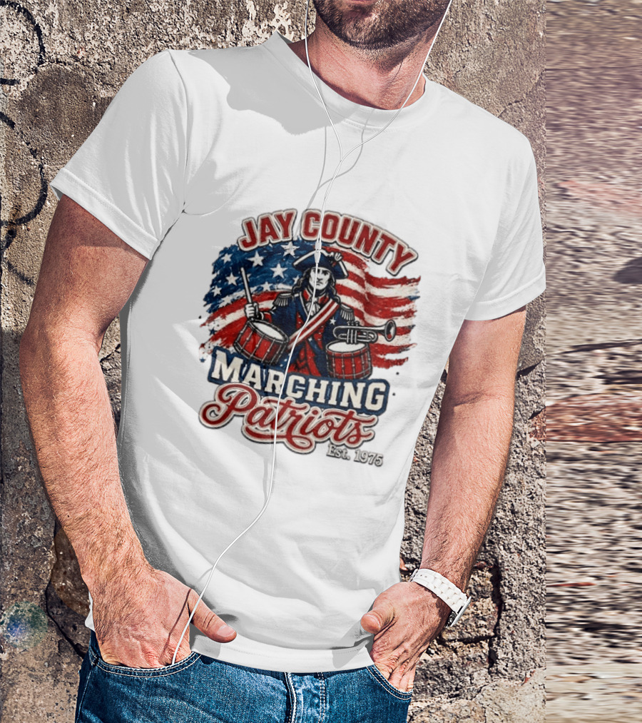 Jay County Marching Patriots Est 1975 American Flag Drummer T-Shirt