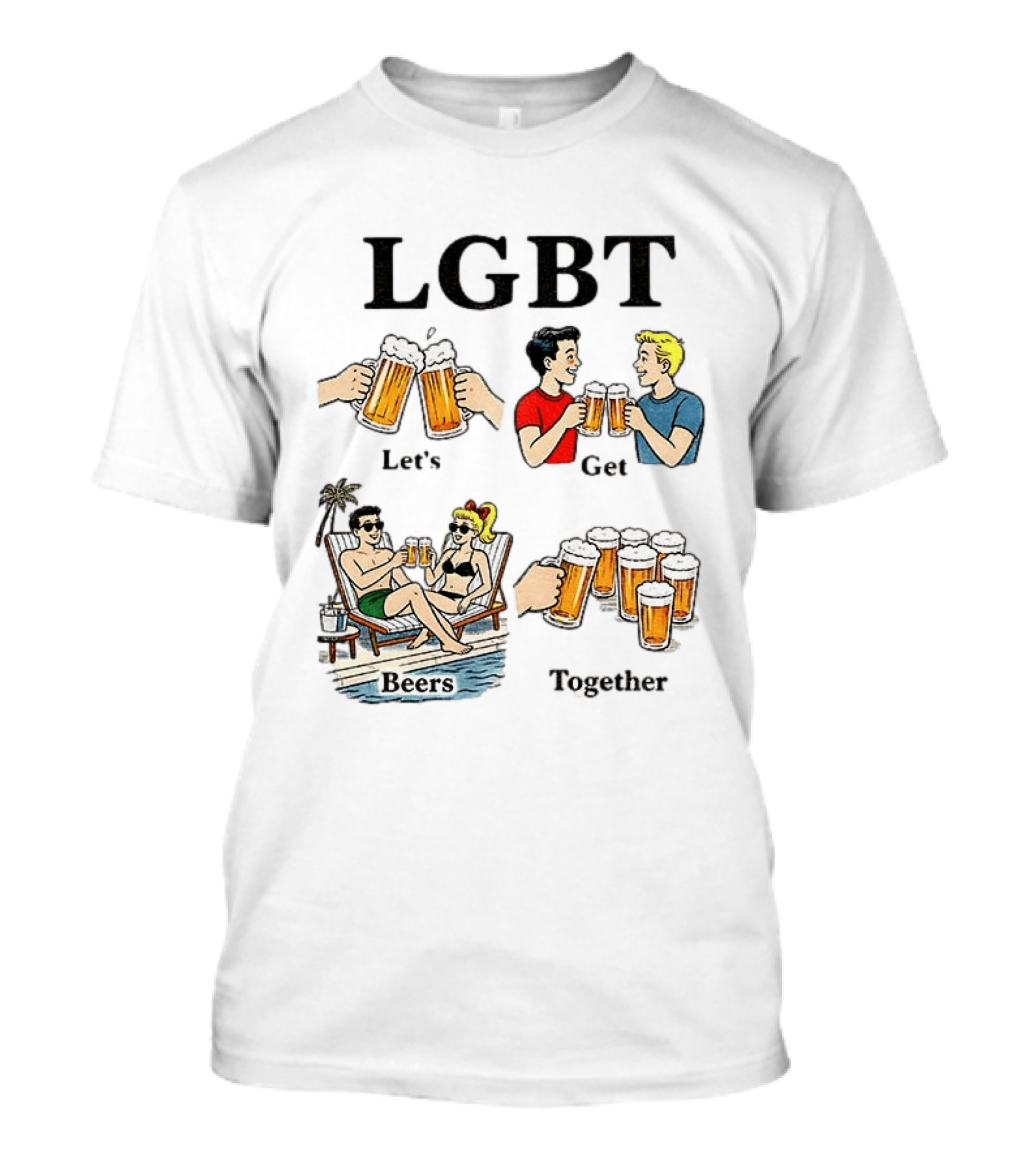 LGBT Let's Get Beers Together Retro Style Beer Cheers Illustrations T-Shirt