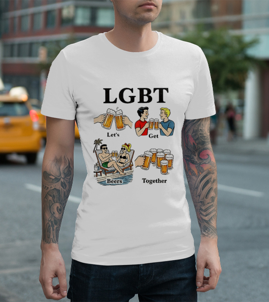LGBT Let's Get Beers Together Retro Style Beer Cheers Illustrations T-Shirt
