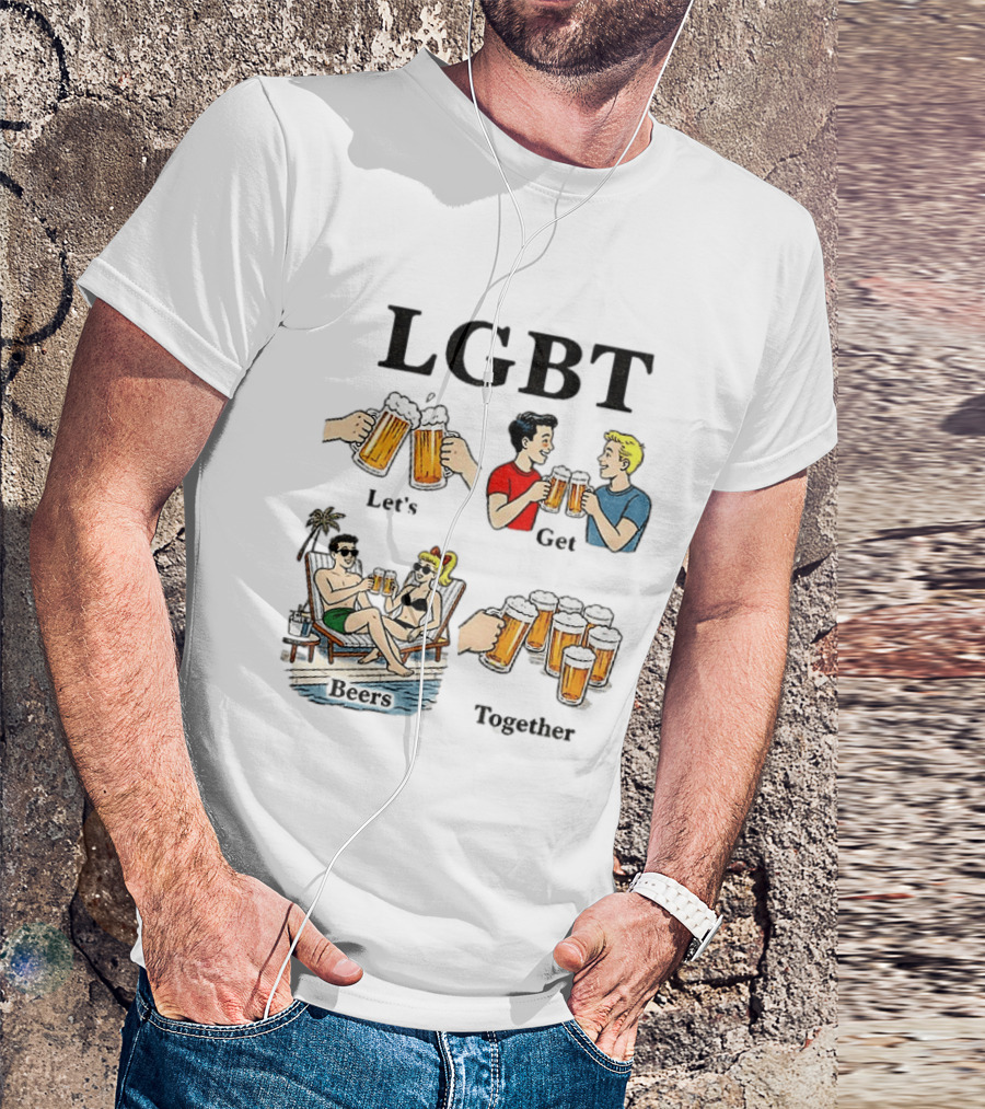 LGBT Let's Get Beers Together Retro Style Beer Cheers Illustrations T-Shirt