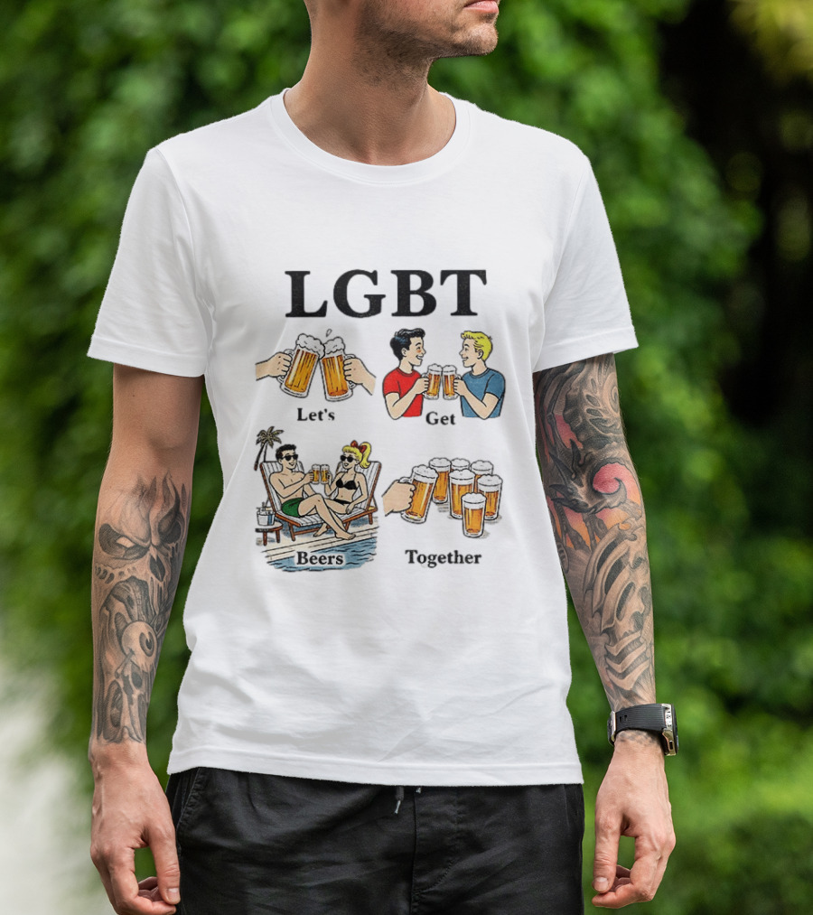 LGBT Let's Get Beers Together Retro Style Beer Cheers Illustrations T-Shirt