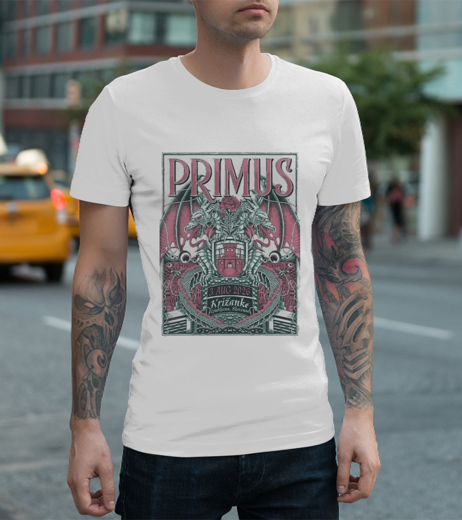 Primus 3 Aug 2026 Križanke Ljubljana Slovenia Event Dragons And Castle T-Shirt