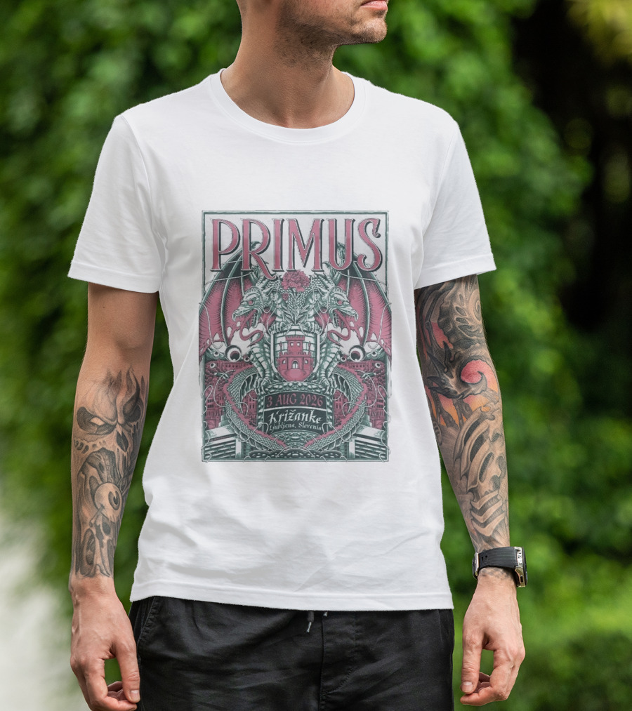 Primus 3 Aug 2026 Križanke Ljubljana Slovenia Event Dragons And Castle T-Shirt