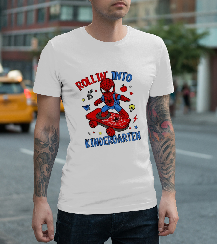 Rollin' Into Kindergarten Spider Man Skateboard Adventure T-Shirt