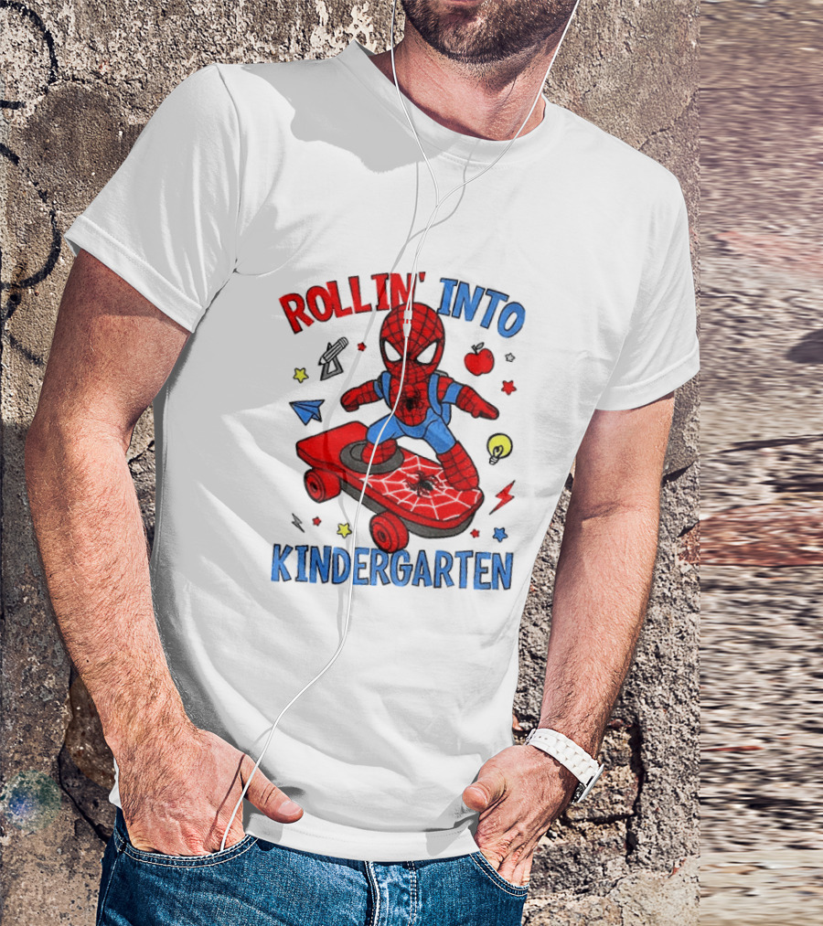 Rollin' Into Kindergarten Spider Man Skateboard Adventure T-Shirt