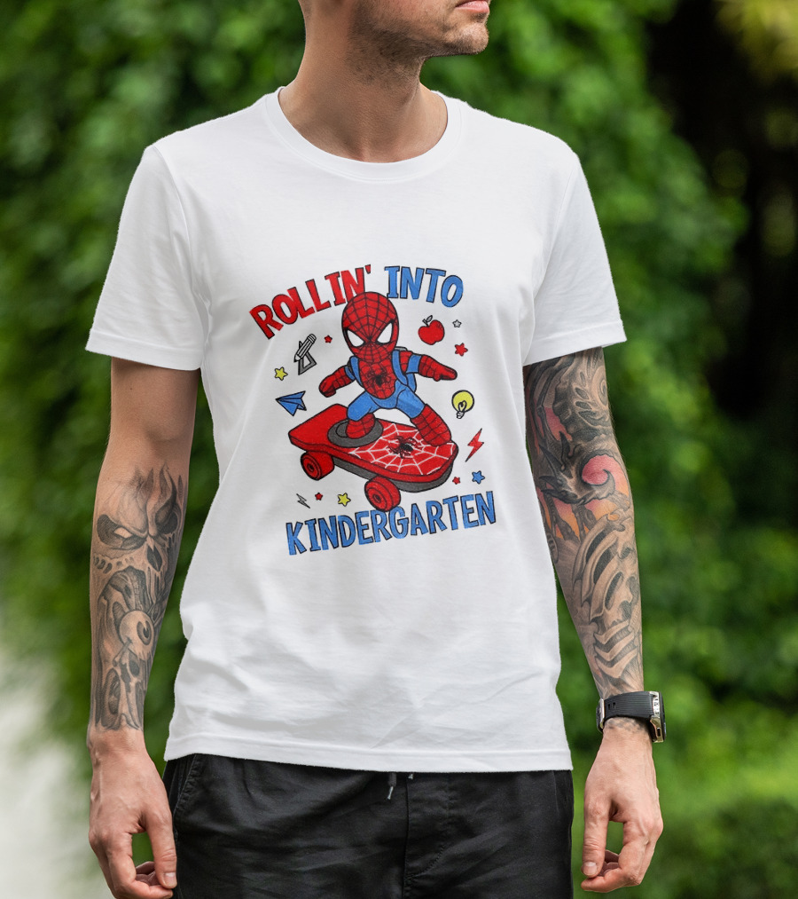 Rollin' Into Kindergarten Spider Man Skateboard Adventure T-Shirt