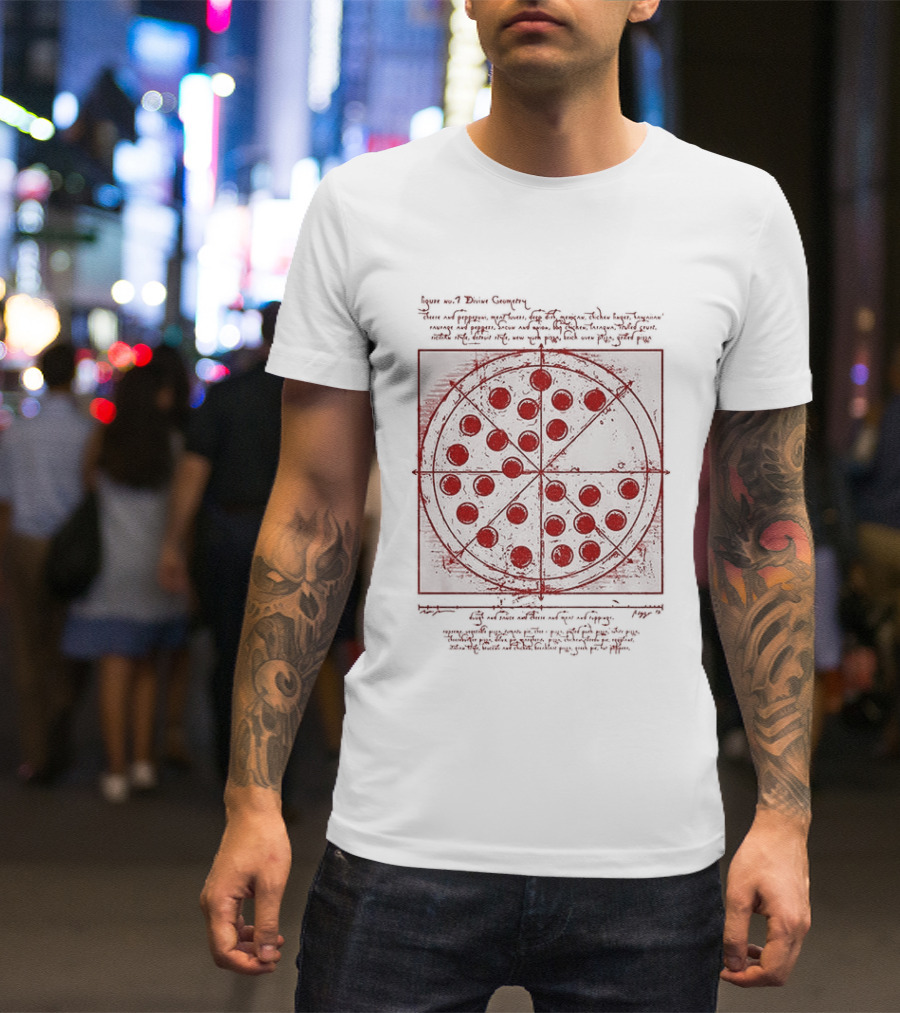 Vitruvian Pizza Leonardo Da Vinci Spider Tom Movie Pizza Drawing T-Shirt