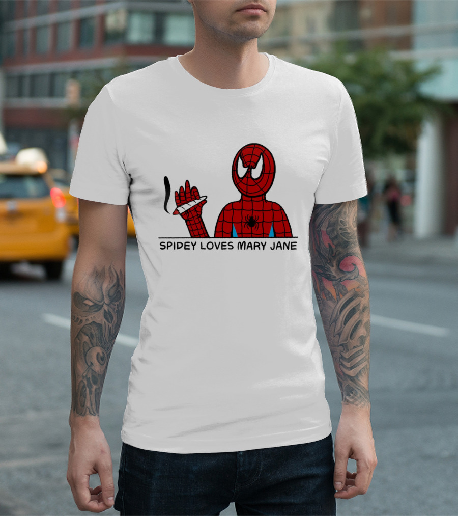 Spidey Loves Mary Jane Spider Man Smoking Humor T-Shirt