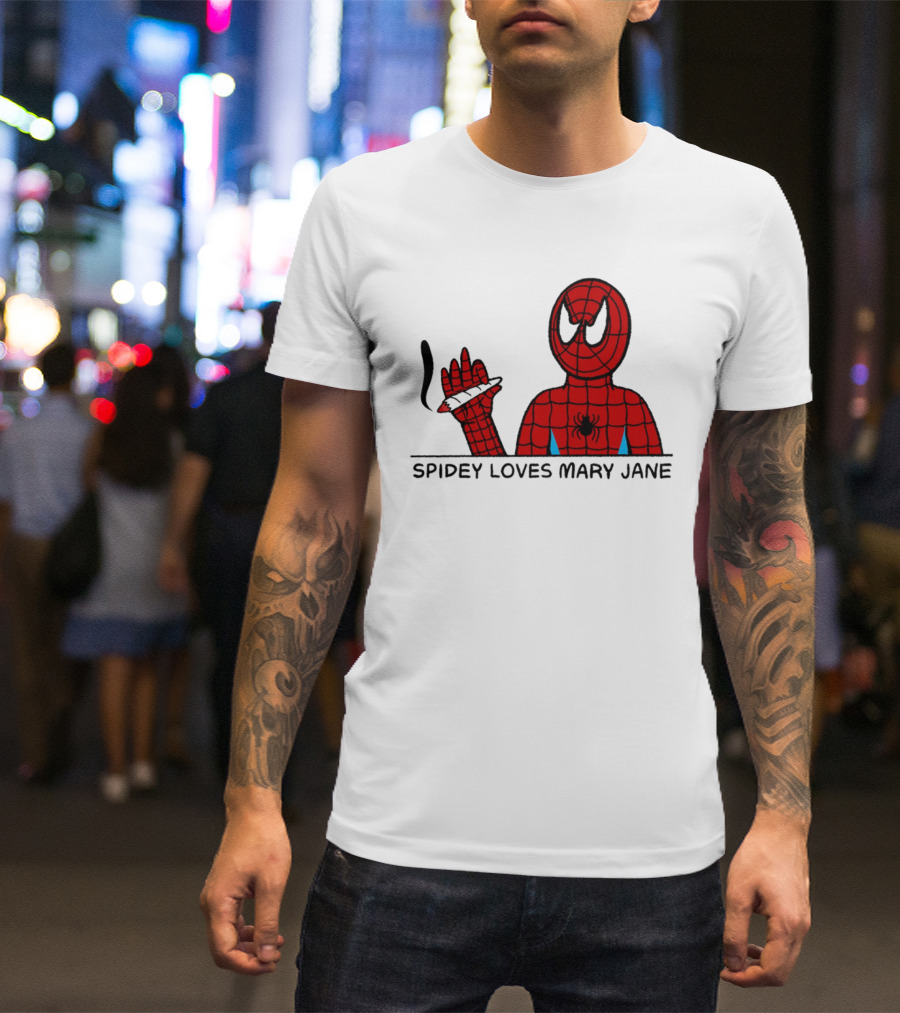 Spidey Loves Mary Jane Spider Man Smoking Humor T-Shirt