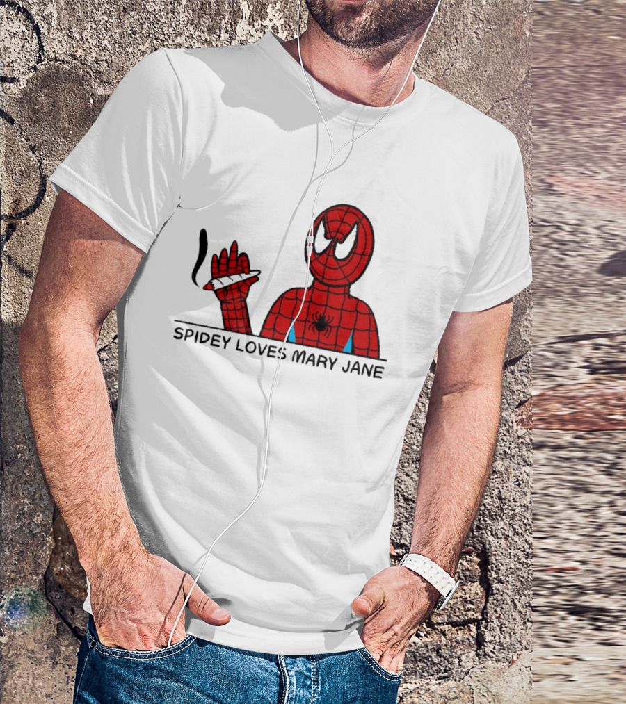 Spidey Loves Mary Jane Spider Man Smoking Humor T-Shirt