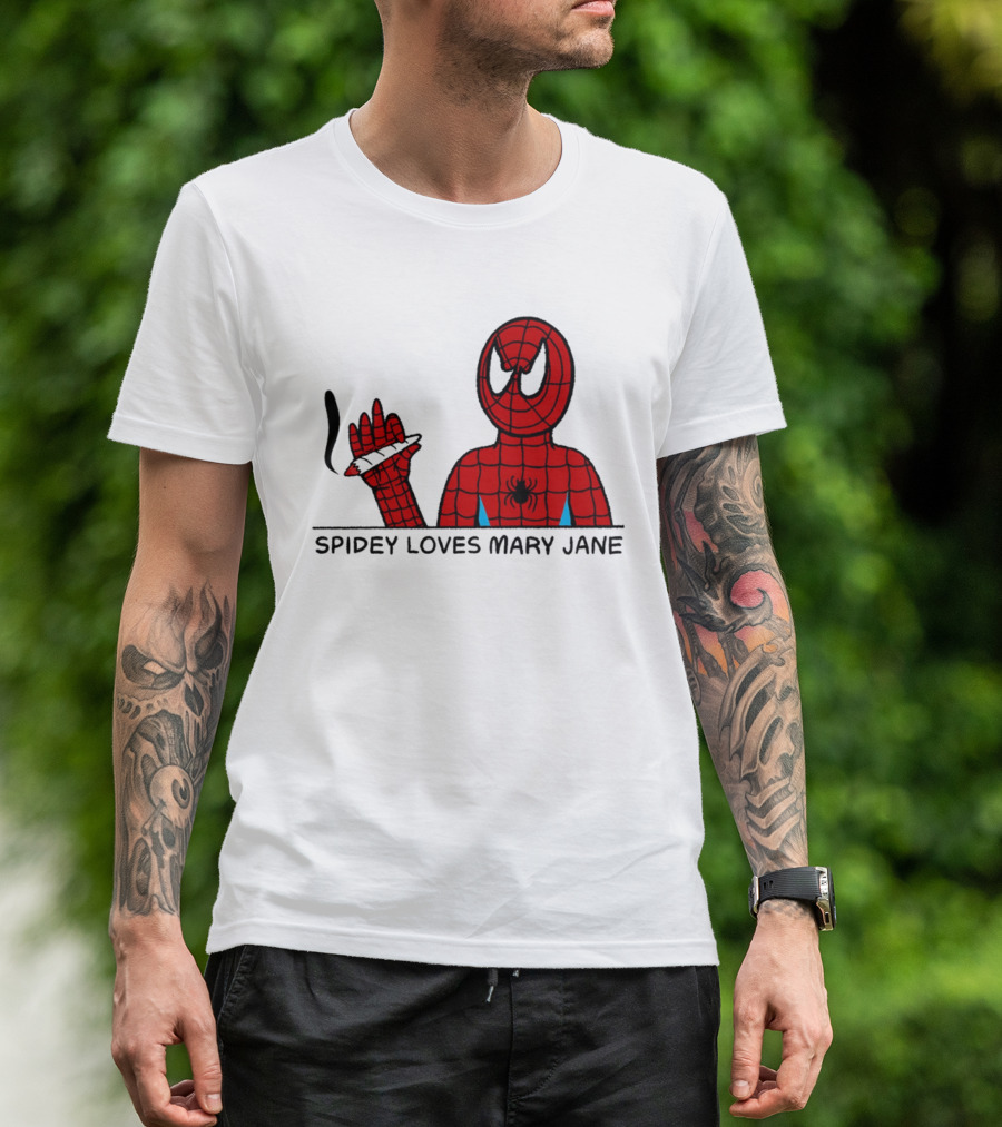 Spidey Loves Mary Jane Spider Man Smoking Humor T-Shirt
