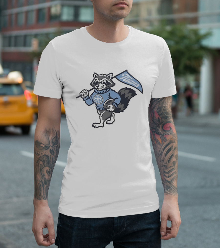 Tennessee Titans Raccoon With Football And Flag T-Shirt