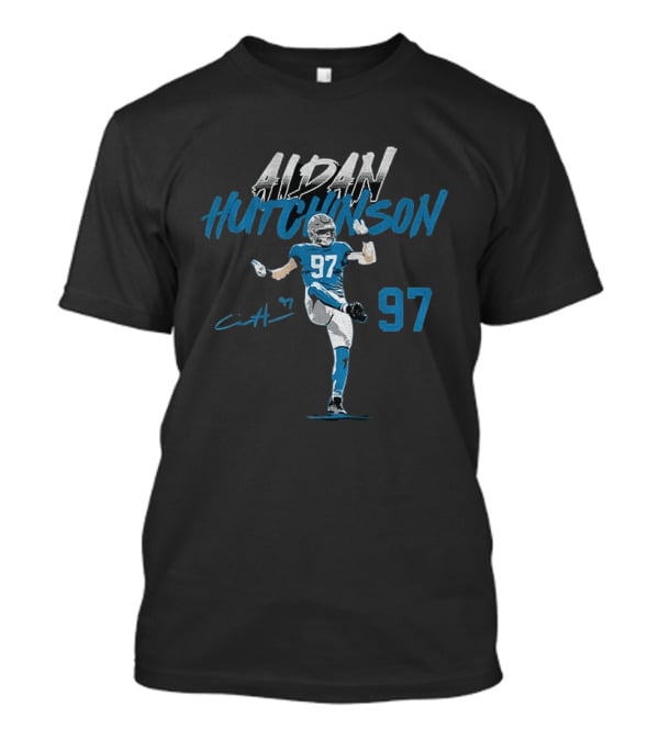 Aidan Hutchinson 97 Detroit Lions Football Player Signature NFL T-Shirt