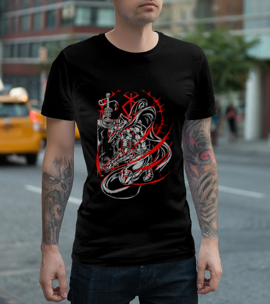 Berserk Dragonslayer Sword Armored Knight Red Sacrifice Glyph T-Shirt