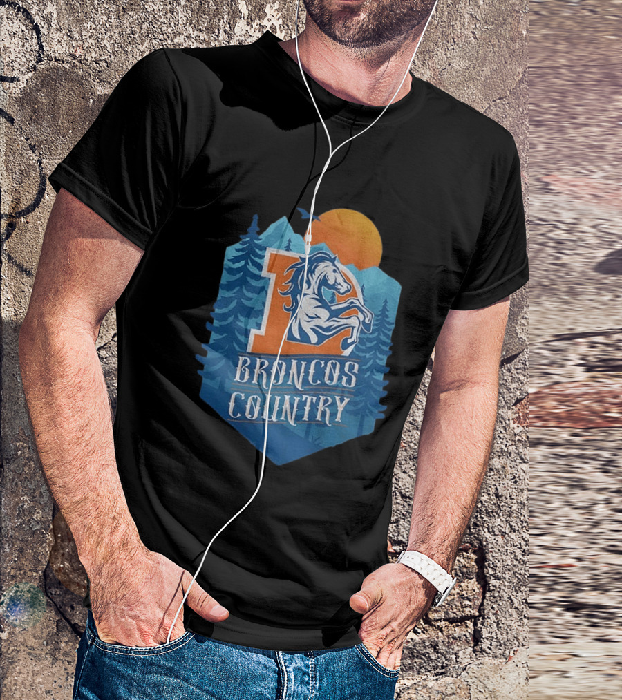 Denver Broncos Country Logo Football Mountain Sunset T-Shirt