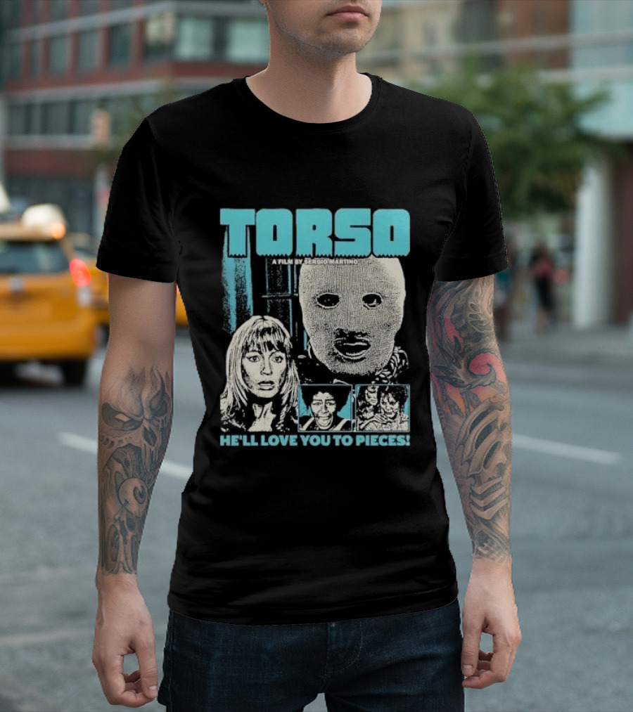 TORSO A Film By Sergio Martino He'll Love You To Pieces Masked Killer Scared Woman Halftone Horror T-Shirt