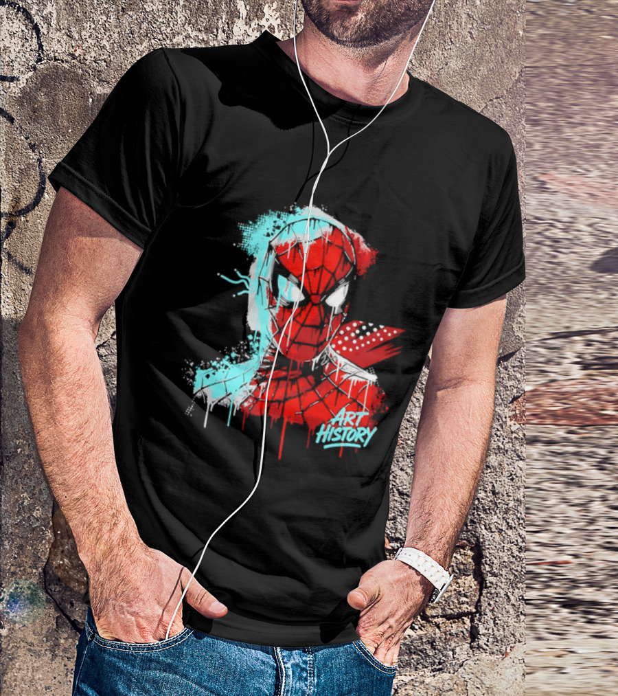 Spider Man Mask Dripping Paint Graffiti Art History Halftone Splatter T-Shirt