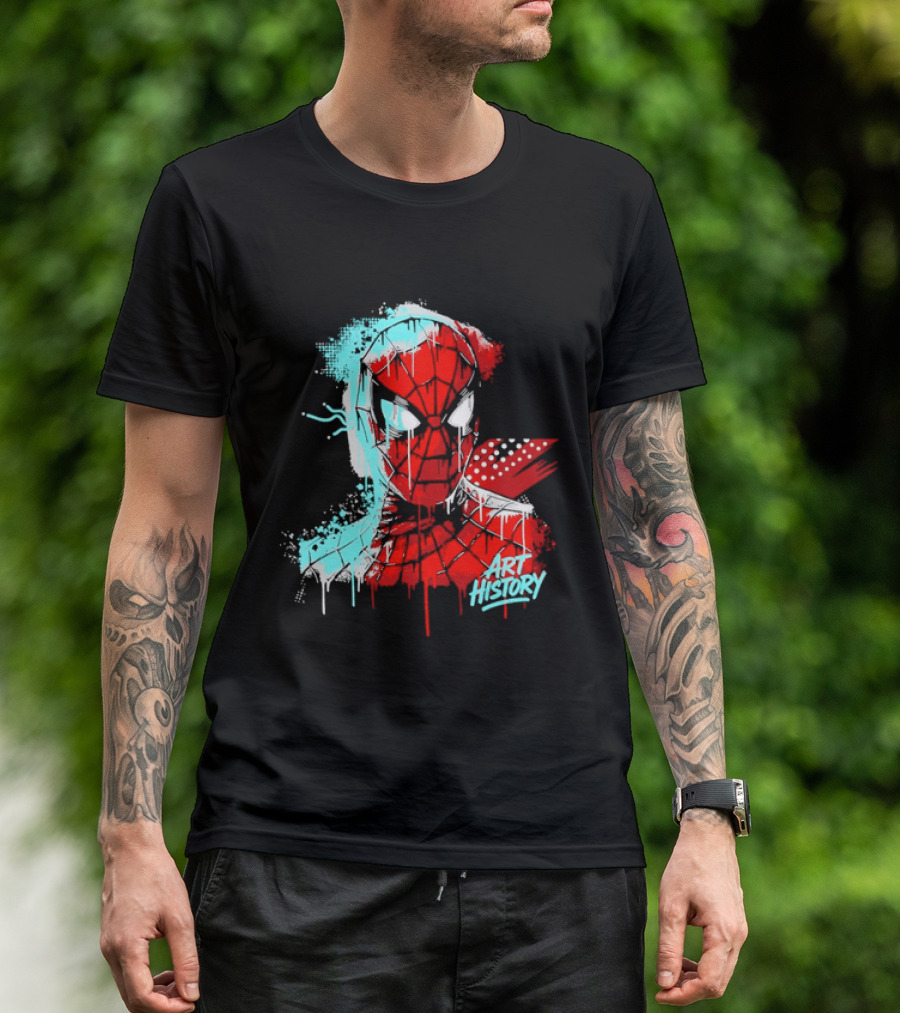 Spider Man Mask Dripping Paint Graffiti Art History Halftone Splatter T-Shirt