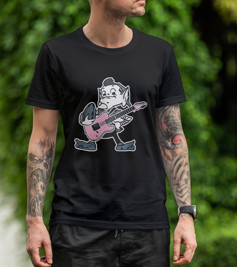 Cleveland Browns Elf Holding Football And Pink Electric Guitar T-Shirt