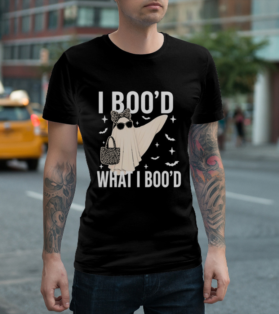 I Boo'd What I Boo'd Cartoon Ghost Leopard Bow Sunglasses Handbag T-Shirt