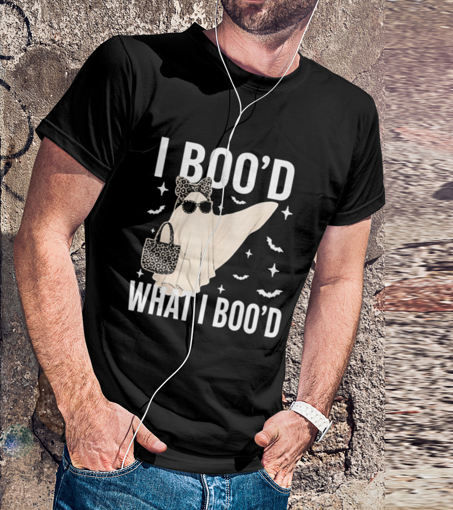 I Boo'd What I Boo'd Cartoon Ghost Leopard Bow Sunglasses Handbag T-Shirt