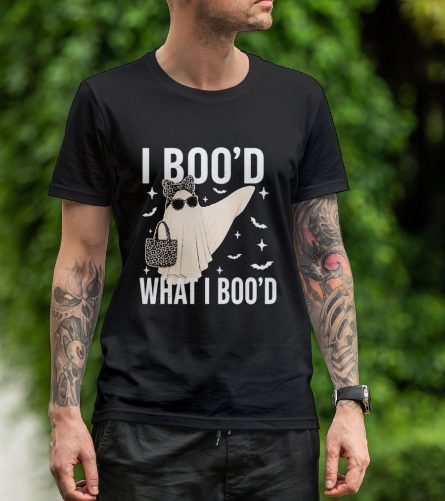 I Boo'd What I Boo'd Cartoon Ghost Leopard Bow Sunglasses Handbag T-Shirt