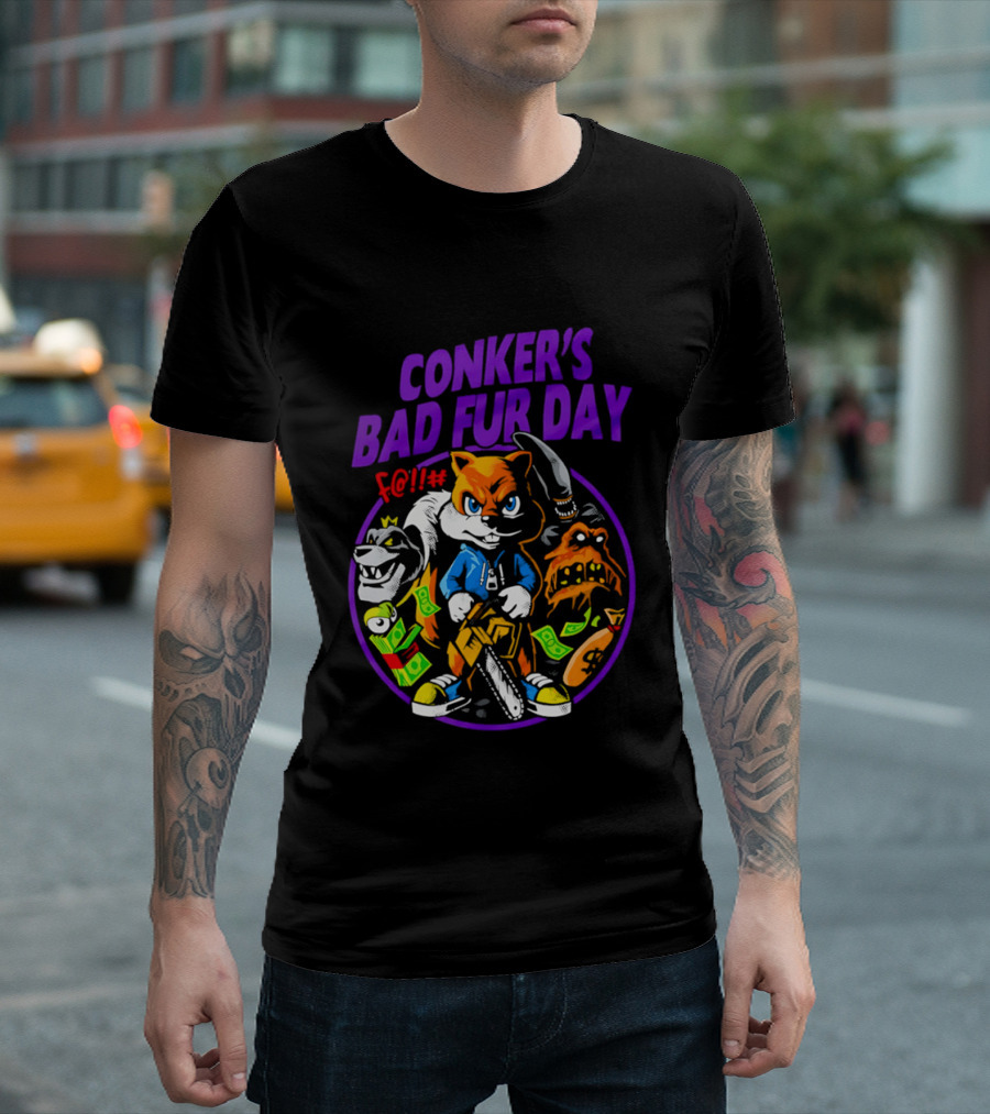 Conker's Bad Fur Day Chainsaw Squirrel Gaming Money T-Shirt