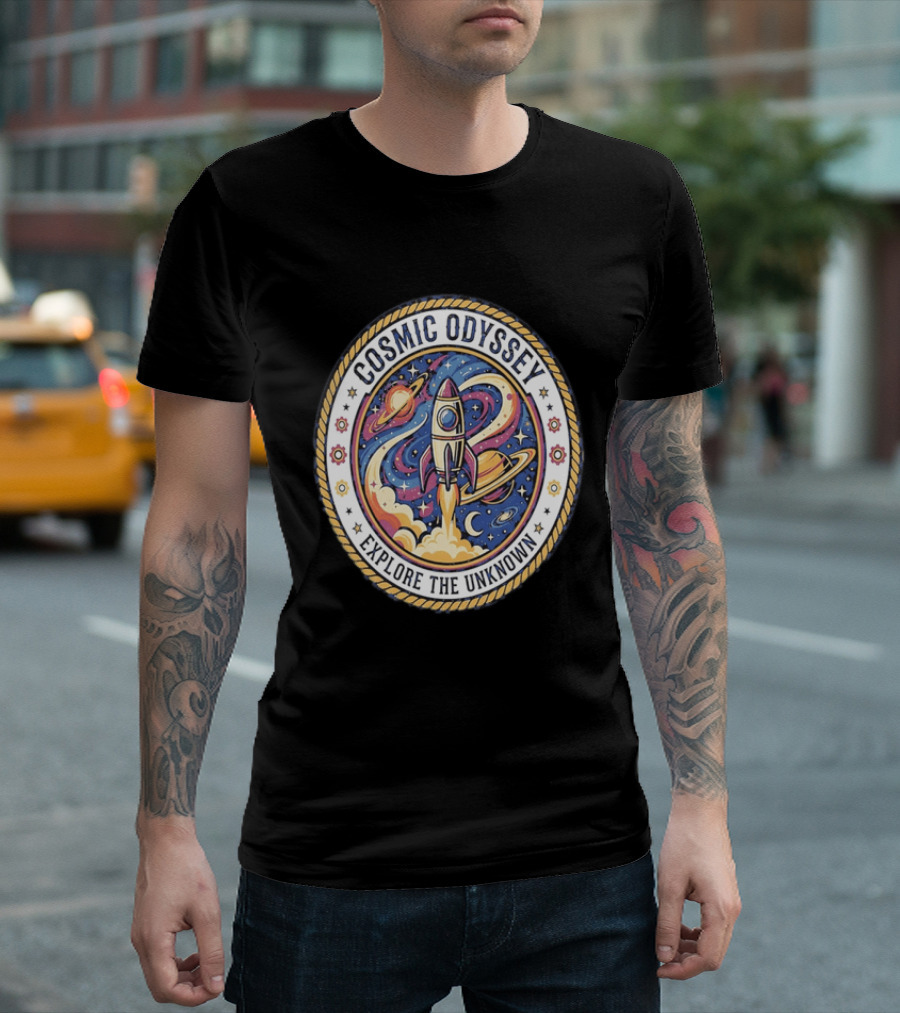 Cosmic Odyssey Rocket Launching Explore The Unknown Planets Space Adventure T-Shirt