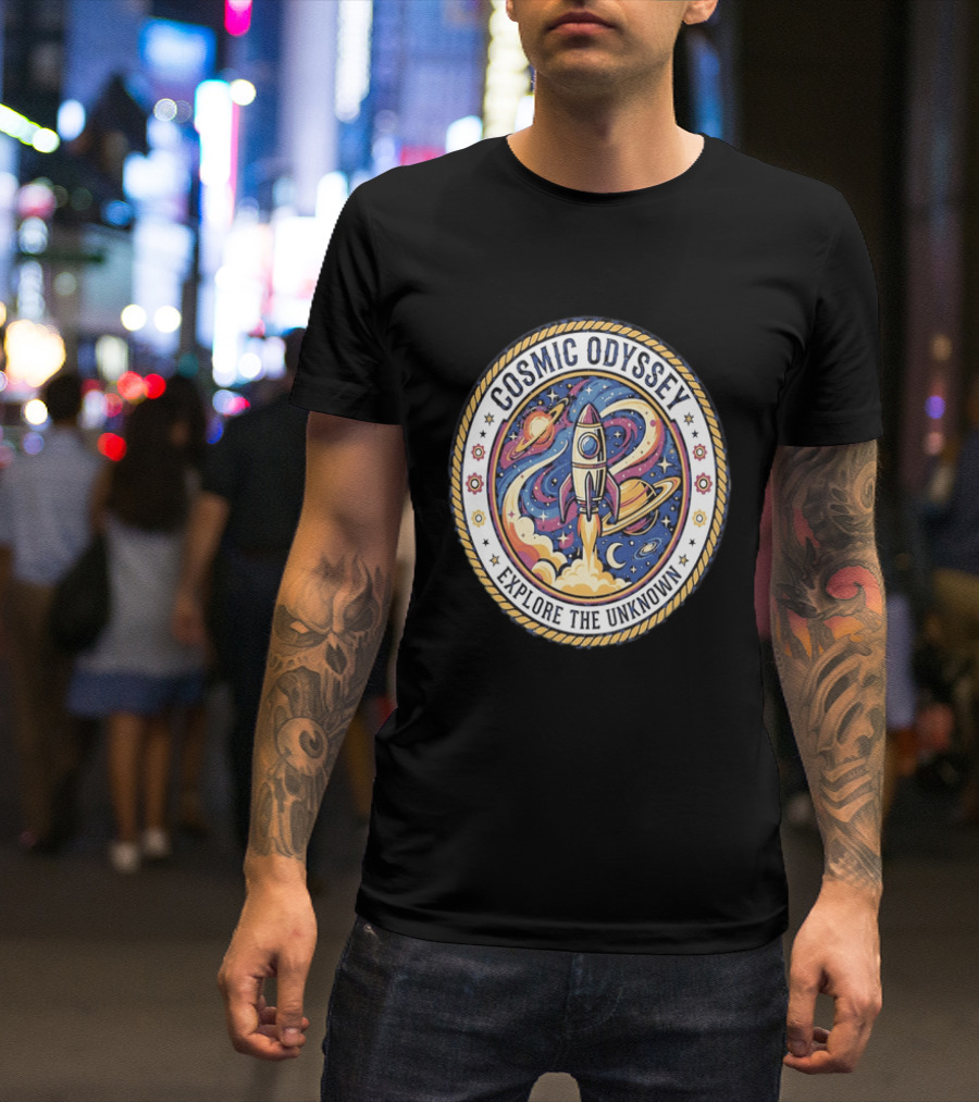 Cosmic Odyssey Rocket Launching Explore The Unknown Planets Space Adventure T-Shirt