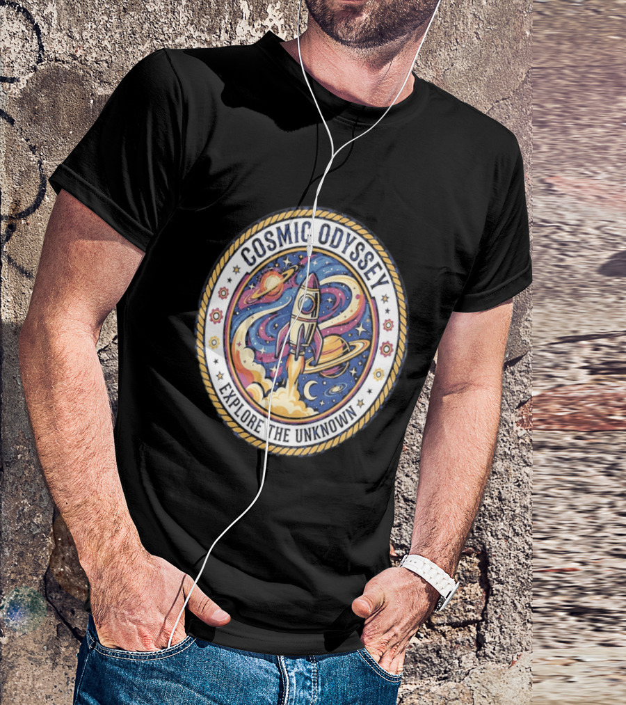 Cosmic Odyssey Rocket Launching Explore The Unknown Planets Space Adventure T-Shirt