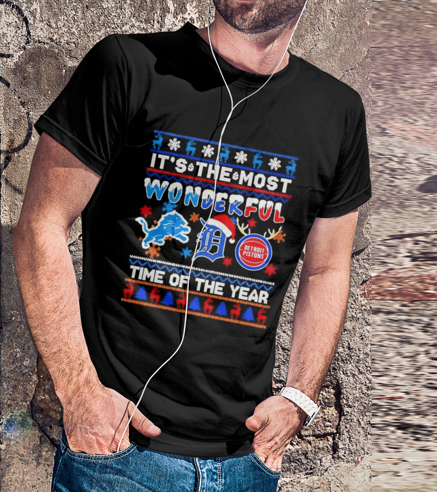 Detroit Lions And Pistons Christmas 2026 It's The Most Wonderful Time Of The Year T-Shirt