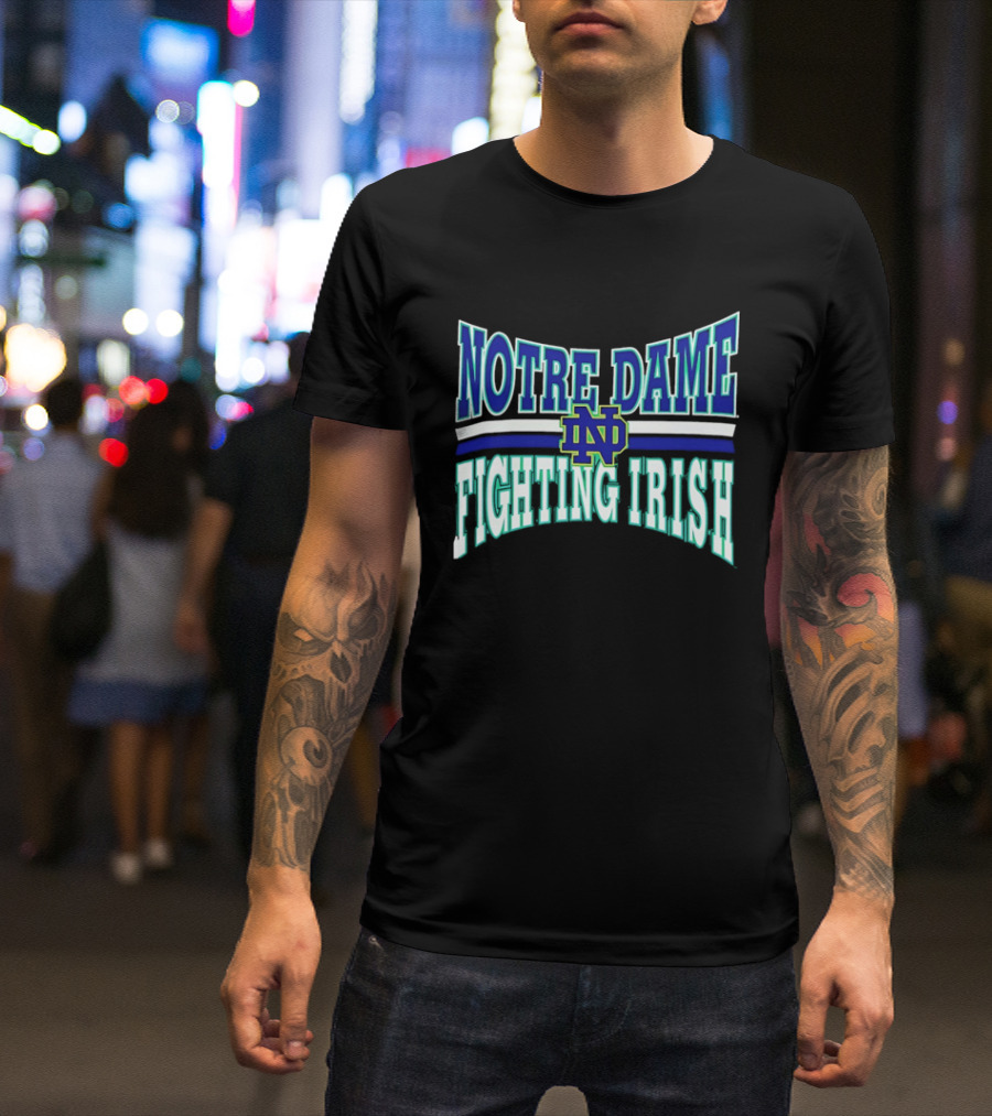 Notre Dame Fighting Irish Interlocking ND Monogram Curved NCAA T-Shirt