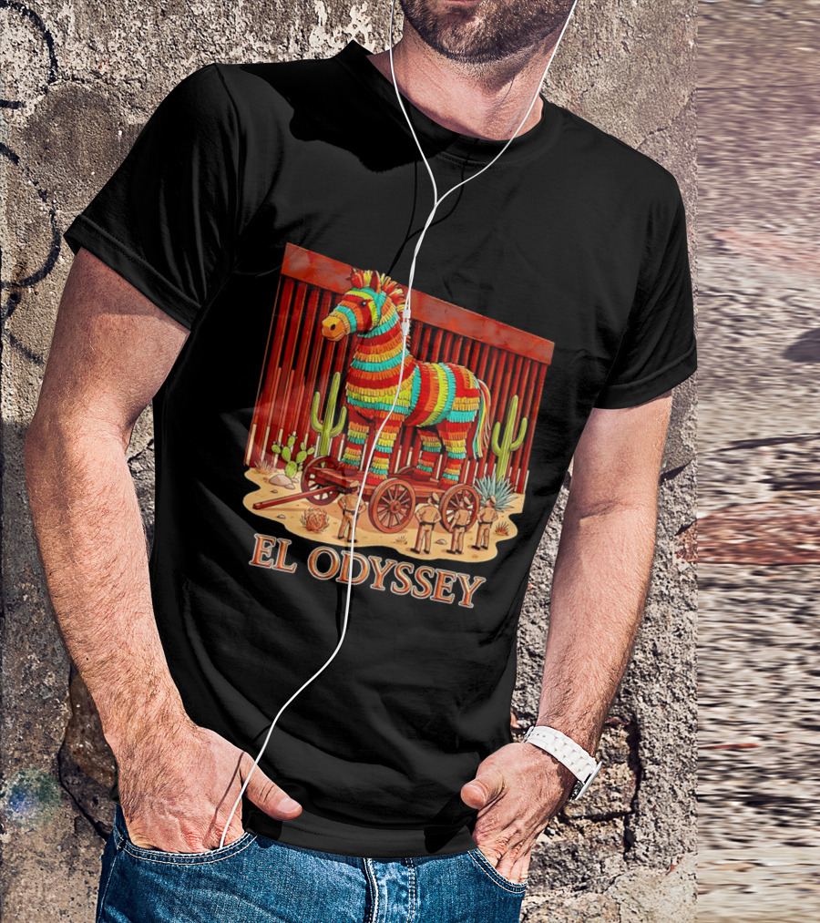 El Odyssey Piñata Horse Statue At Border With Cacti And Soldiers T-Shirt