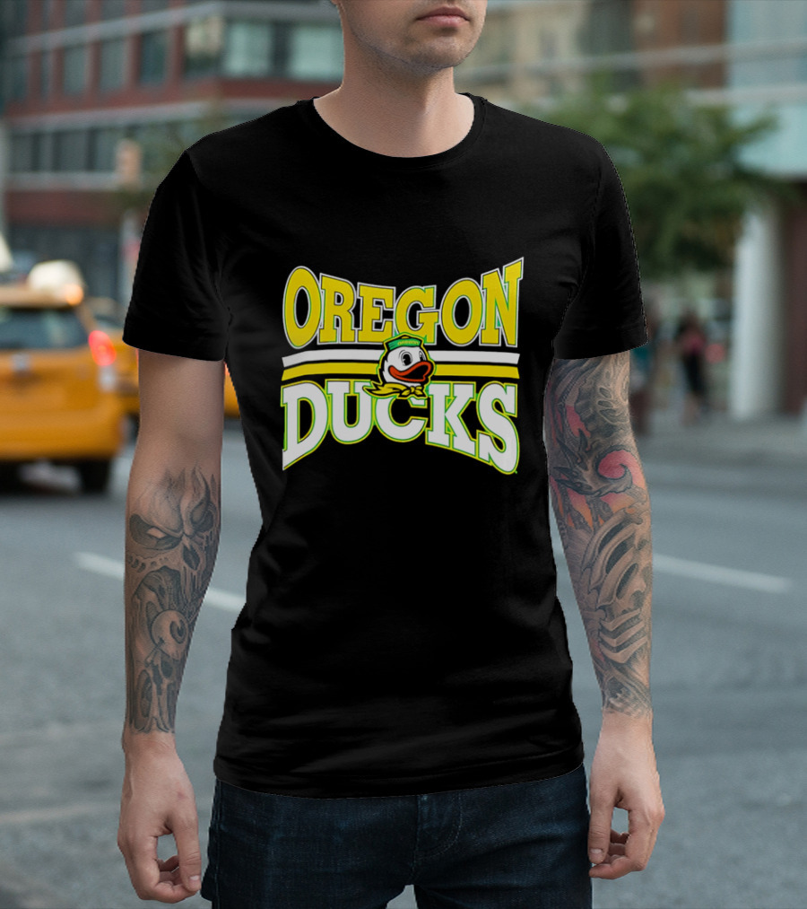 Oregon Ducks Cartoon Sailor Cap Green Yellow Stripes T-Shirt