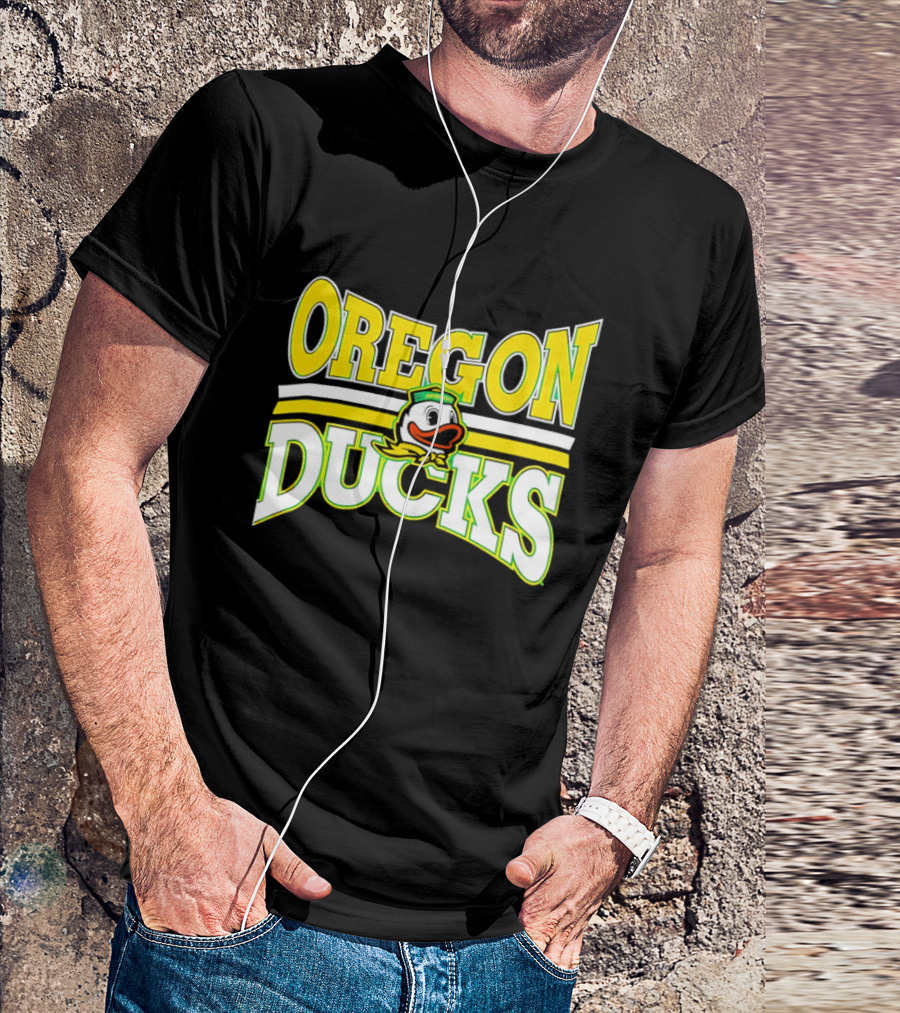 Oregon Ducks Cartoon Sailor Cap Green Yellow Stripes T-Shirt