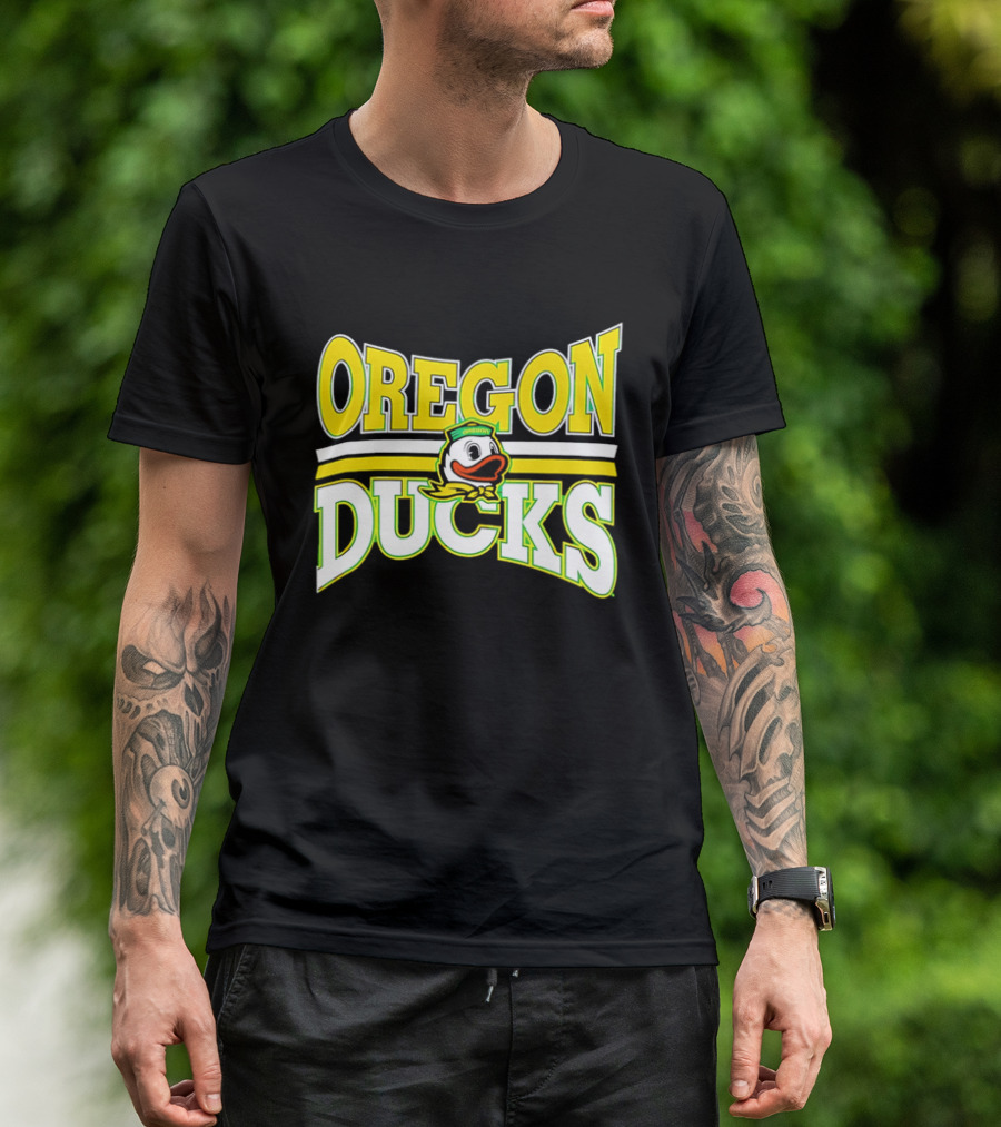 Oregon Ducks Cartoon Sailor Cap Green Yellow Stripes T-Shirt