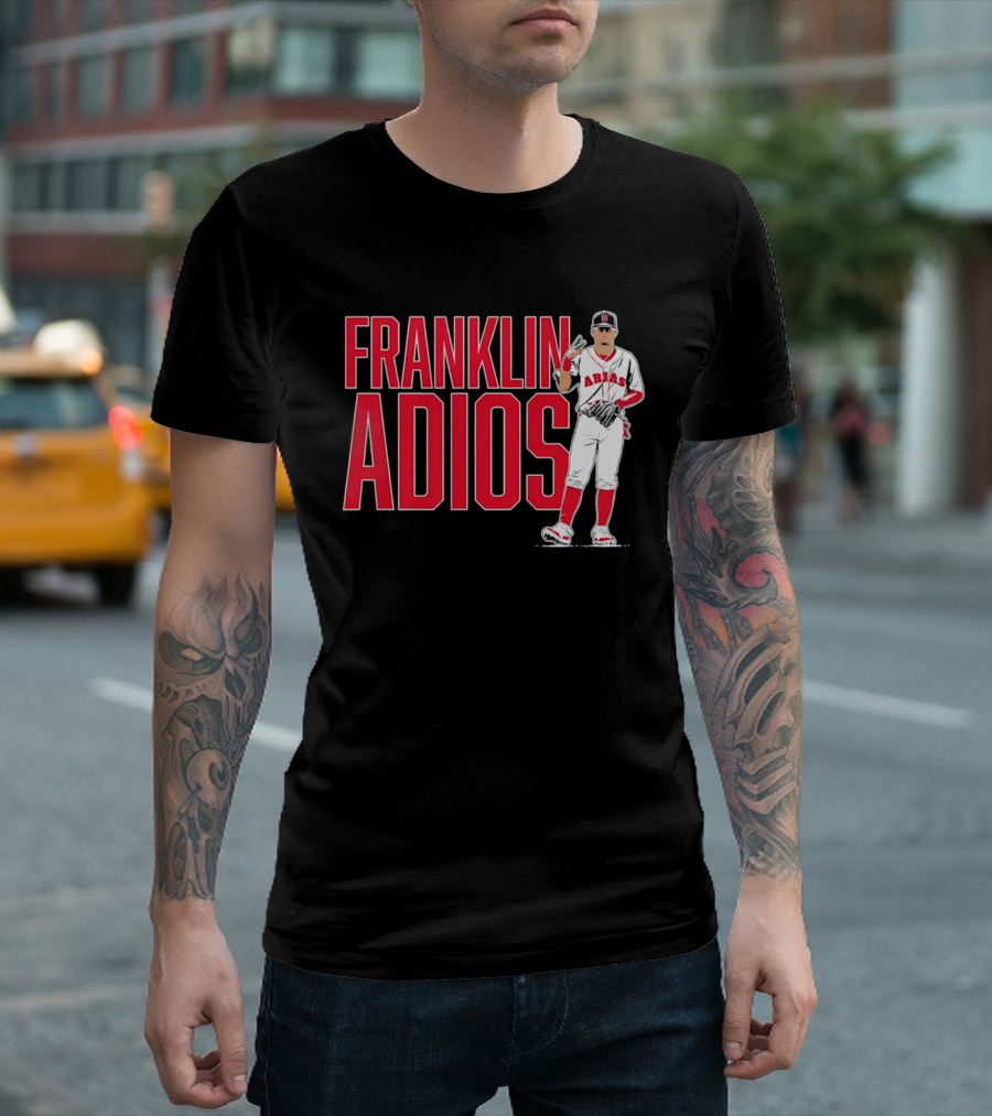 Franklin Arias Adios Baseball Player Gesture In Red And White Uniform T-Shirt